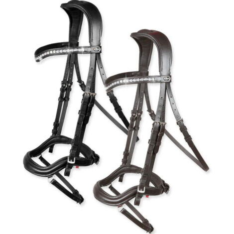 Full, Nero: Briglia anatomica in cuoio morbido e strass sul frontalino modello tasting crystal