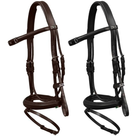 Full, Nero: Briglia inglese in cuoio morbido con filetto applicato sul frontalino modello Snaffle