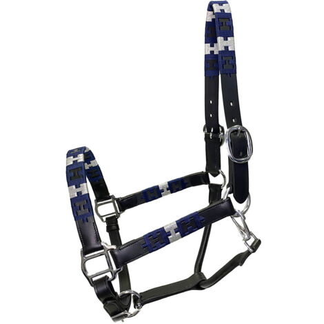 Full, Nero: Cavezza Winner H in cuoio di qualità con decorazione nero/argento/blu