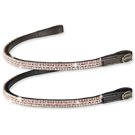Full, Nero: Frontalino in cuoio morbido con treccia color oro rosato e strass argento