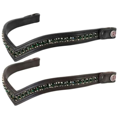 Full, Nero: Frontalino per cavalli modello Shaped Emerald con strass verdi e bottone