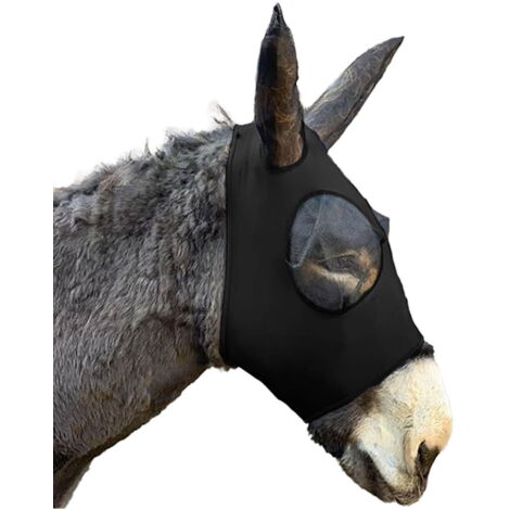 Full, Nero: Maschera in lycra per asini con rete su occhi e orecchie