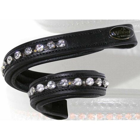 Full, Nero: Panneau frontal en cuir profilé Winner avec strass ronds 7 mm