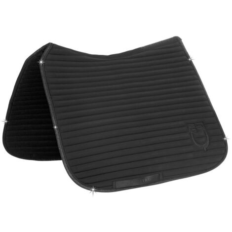 Full, nero: Sottosella da dressage Universe Stripe con trapunta a righe orizzontali e bordo luccicante