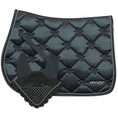 Full, Nero: Sottosella da Salto con Cuffia coordinata modello Horses Edwina