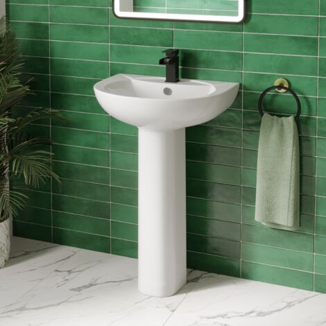 Full Pedestal Ceramic Floor Standing Bathroom Sink Basin - 545mm Essentials 1 Tap Hole