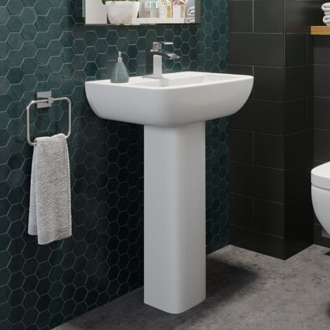 Full Pedestal Ceramic Floor Standing Bathroom Sink Basin - 550mm Amelie 1 Tap Hole