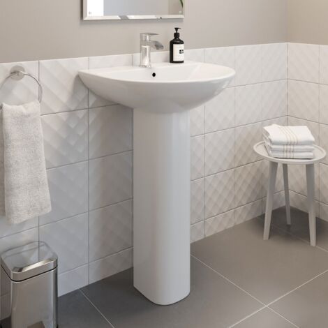 Full Pedestal Ceramic Floor Standing Bathroom Sink Basin - 550mm Arles 1 Tap Hole