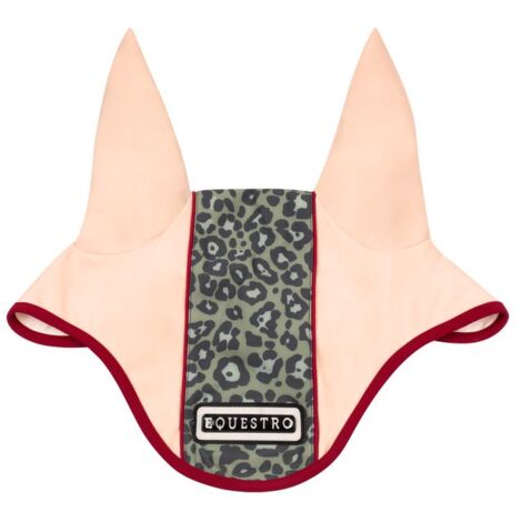 full, rosa cameo e bordo rosso scooter: Cuffietta per cavalli in tessuto tecnico con inserto centrale leopardato