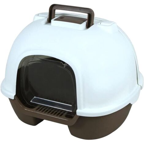 Fully Enclosed Portable Cat Litter Box with Folding Back for Cats with Splash Scoop for Toilet Training (Color: Coffee) Blue,Pink,Green,Purple