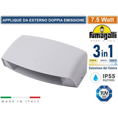 FUMAGALLI ABRAM 190 APPLIQUE DA ESTERNO DOPPIA EMISSIONE LUMNINOSA COLORE GRIGIO 7.5W IP65 CAMBIA COLORE LUCE 3IN1