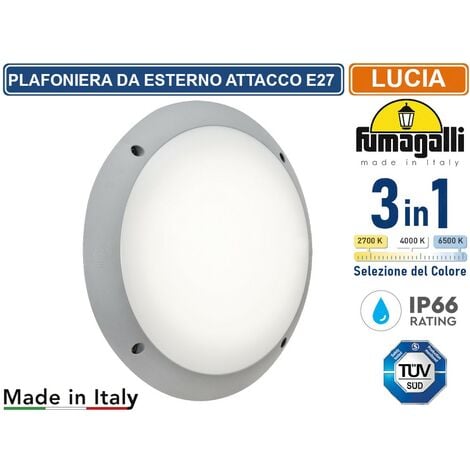 PLAFFONIERA LUCE DA PARETE O SOFFITTO E27 FUMAGALLI LUCIA GRIGIO OPALE IP 66