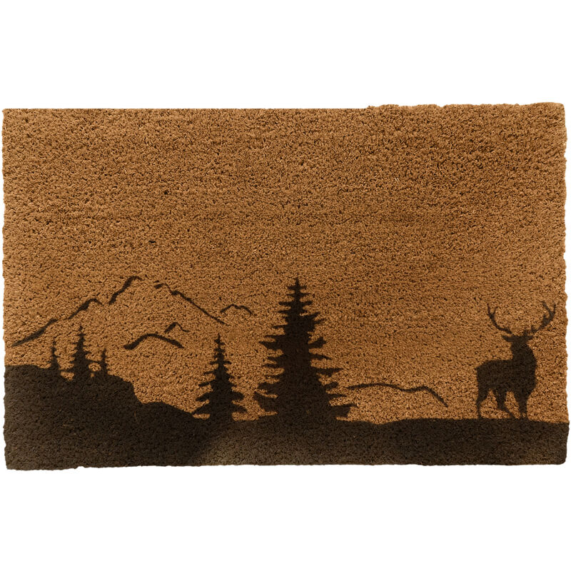 Relaxdays Fußmatte Kokos 80x50cm, Türvorleger Hirsch, Rutschfest, Wetterfest, Fußabstreifer Innen & Außen, Natur/schwarz