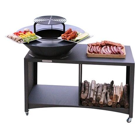 FUMAX Brasero îlot avec plaque et grille amovible en acier barbecue plancha extérieur