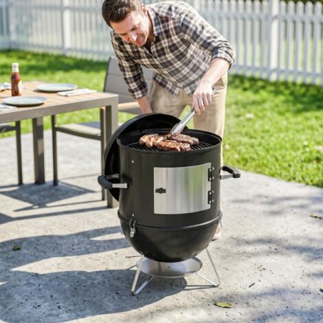 Fumoir 3 en 1 avec 3 Grilles de Cuisson, Thermomètre Intégré, Ventilation Réglable, 62,5x47,5x91cm, Noir