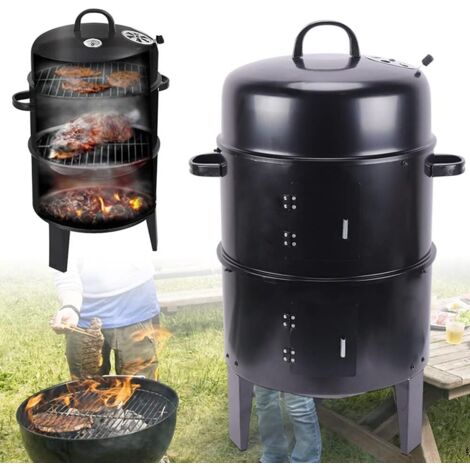 Fumoir Hickory Ø 40 cm  Tonneau à barbecue, fumoir en bois, tonneau à fumoir, tonneau 3 en 1, grille de fumage, fumoir à eau, barbecue à charbon de bois avec couvercle