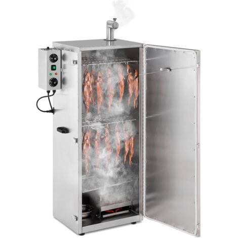 Fumoir Smoker Inox 147L Chaud Tiède Froid Sciure De Bois Thermomètre 4 Grilles - Noir