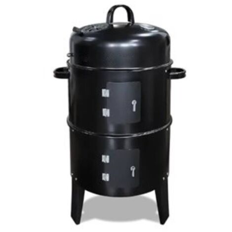 Fumoir vertical à charbon de bois 80 cm – Thermomètre intégré – Conception à trois chambres – Capacité de cuisson élevée