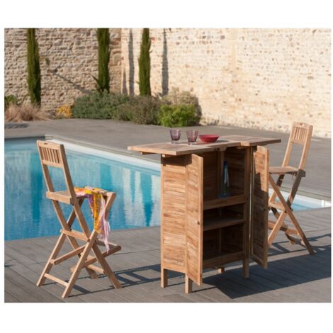 FUN - Chaise pliante de bar jardin en bois Teck