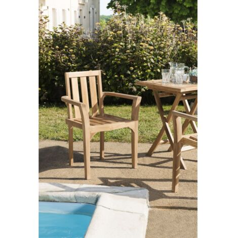 FUN - Ensemble de 2 fauteuils de jardin empilables en bois Teck