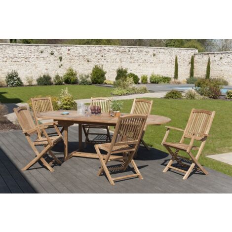 FUN - Ensemble de jardin table 180/240 bois teck,4 chaises,2 fauteuils