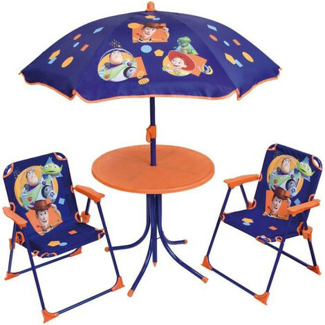 FUN HOUSE Disney Toy Story 713018 Salon de jardin incluant 1 table ronde, 2 chaises, 1 parasol pour enfant