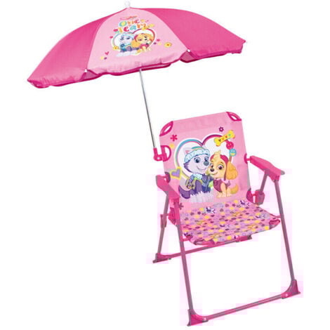 FUN HOUSE PAT'PATROUILLE Stella Everest Chaise pliante de camping - H.38.5 xl.38.5 x P.37.5 cm - Avec parasol ø 65 cm