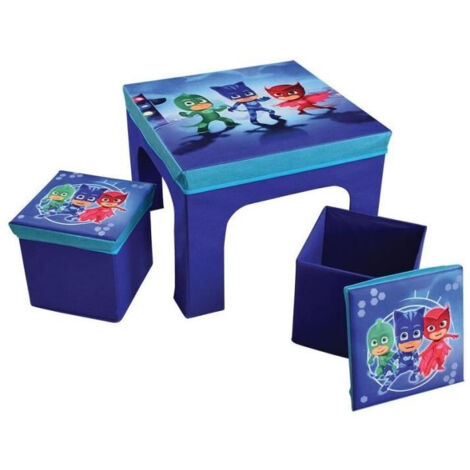 Fun House Pyjamasques ensemble table + 2 tabourets de rangements pliables pour enfant