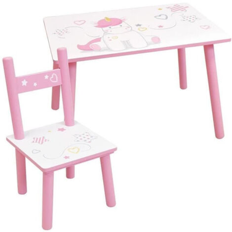 FUN HOUSE - Tavolo unicorno h 41,5 cm x l 61 cm x p 42 cm con sedia h 49,5 cm x l 31 cm x p 31,5 cm per bambini