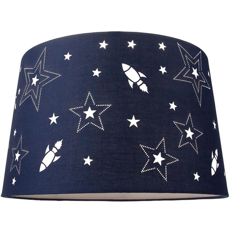 Image of Fun Rockets and Stars Childrens/Kids Blue Cotton Bedroom Pendant or Lamp Shade by Happy Homewares - Blue