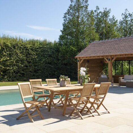 FUN - Salon de jardin en bois teck 8/10 personnes