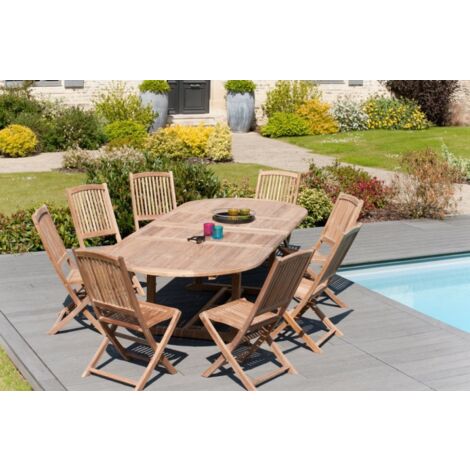 FUN - Table de jardin 10/12 personnes - ovale double extension 200/300120 cm en bois Teck