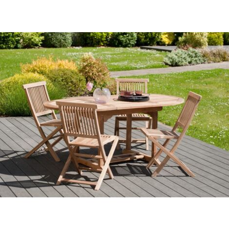 FUN - Table de jardin 4/6 personnes - ovale extensible 120/180 x 90 cm en bois Teck