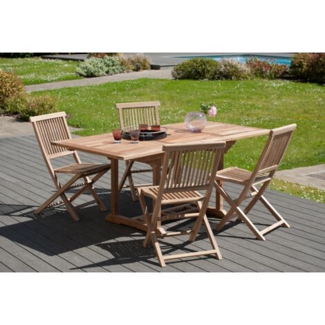 FUN - Table de jardin 4/6 personnes - rectangulaire extensible 120/180 x 90 cm en bois Teck
