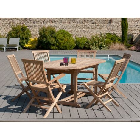 FUN - Table de jardin 6/8 personnes - ovale ext. 150/200 bois Teck