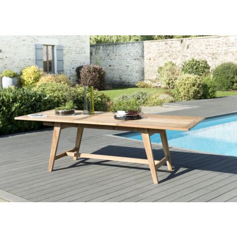 FUN - Table de jardin 8/10 personnes - rectangulaire scandi extensible 180/240x100x75 cm en bois Teck