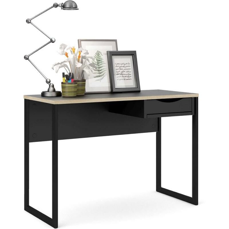 Function Modern & Large 1 Drawer Desk - Light Oak/ Black - Black