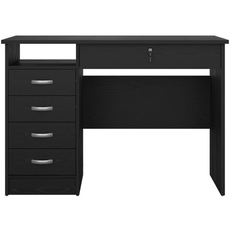 FunctionPlus Schreibtisch 5 Schubladen, 1 Ablage schwarze Asche-Dekor.