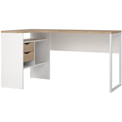 FunctionPlus Schreibtisch Ecke 3 Ablagen 2 Schubladen Nussbaum dekor weiß.