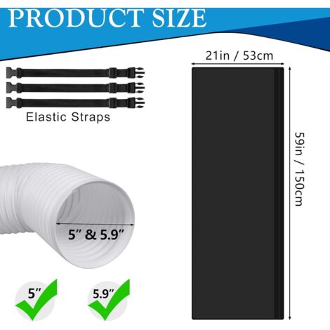 Funda aislante para mangueras de aire acondicionado portátil, 14,2 cm de diámetro, 3 correas ajustables, fácil instalación, negra