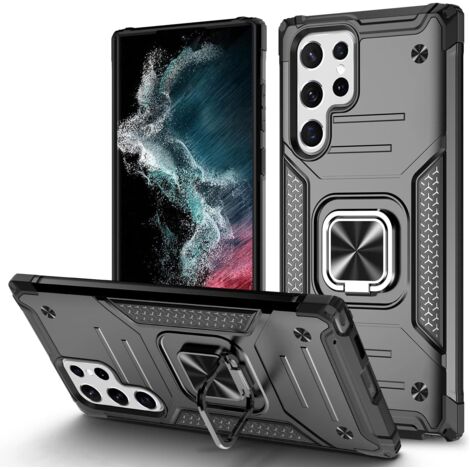 FUNDA ARMOR NEGRA PARA SAMSUNG GALAXY S22 ULTRA RESISTENTE CON SOPORTE