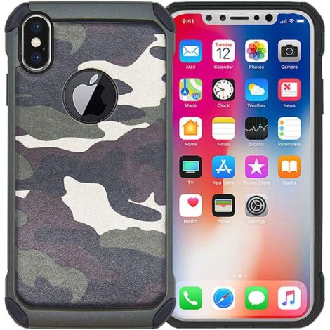 FUNDA ARMOR PARA APPLE IPHONE XS/IPHONE X CAMUFLAJE REFORZADO + VIDRIO TEMPLADO