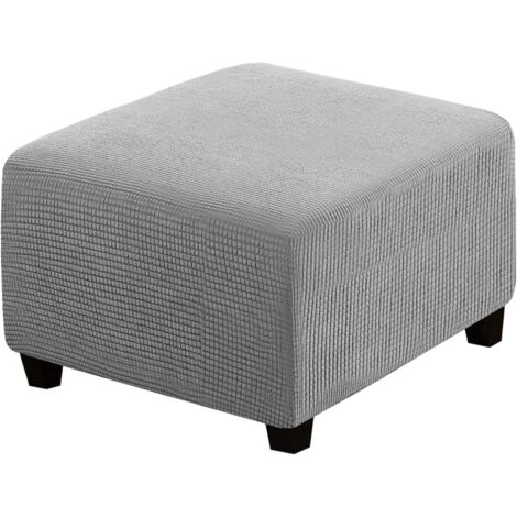 Funda cuadrada para futón, protector de muebles, con banda elástica en la parte inferior, en tejido jacquard elástico con pequeños cuadrados (gris claro).