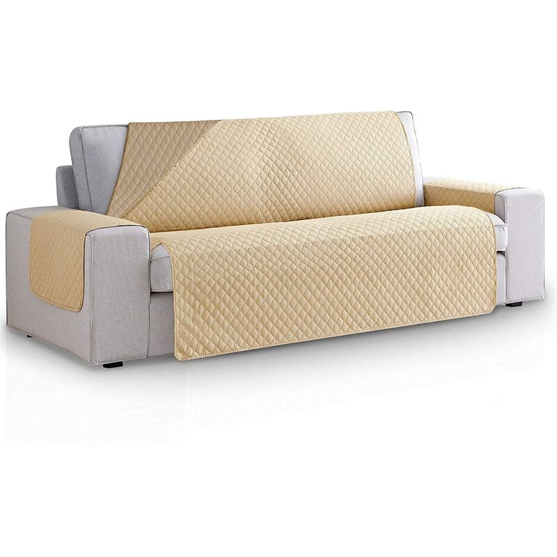 

Klink - Funda Cubre Sofa Acolchado Reversible Bicolor. Cubresofas 4 plazas Rombos. Fundas para Sofa Antimanchas Ajustables. Goma Trasera. Color Beige