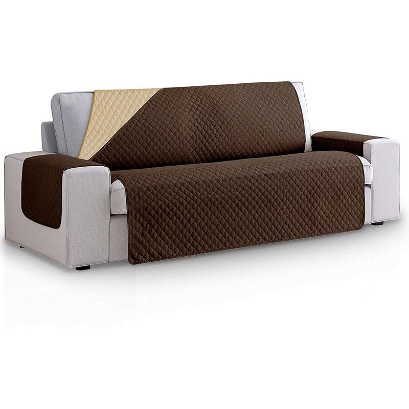 

Funda Cubre Sofa Acolchado Reversible Bicolor. Fundas para Sofa 3 plazas Rombos. Cubre Sofas de Salon Antimanchas Ajustables. Color Marrón - Beige.