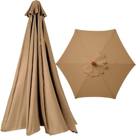 Funda de 300 cm, tela de 2,7 m para sombrilla de jardín o patio, toldo de repuesto, colores, (color caqui, tamaño: 300 cm/9,8 pies (6 varillas)