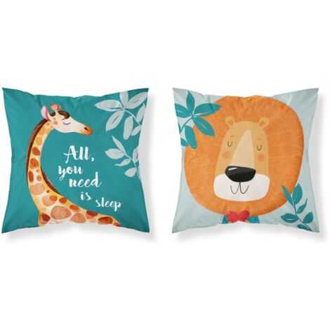 Funda de almohada bebé 40x40 Jirafa León ALGODÓN