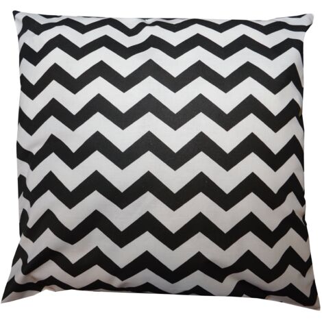 Funda de almohada de algodón en blanco y negro con estampado en zigzag.