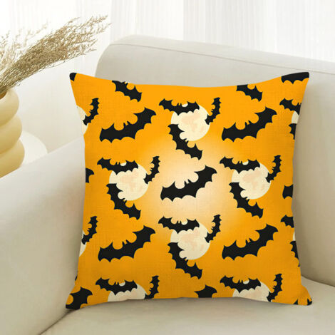 Funda de almohada de murciélago para Halloween, venta al por mayor, funda de almohada, decoración, divertida serie de terror estampada, para el hogar, fiestas (45x45 cm)