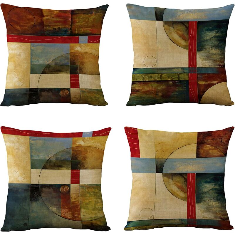 

Funda de almohada decorativa geométrica retro de 4 piezas funda de almohada adecuada para sala de estar, sofá y material de ropa de cama geométrica